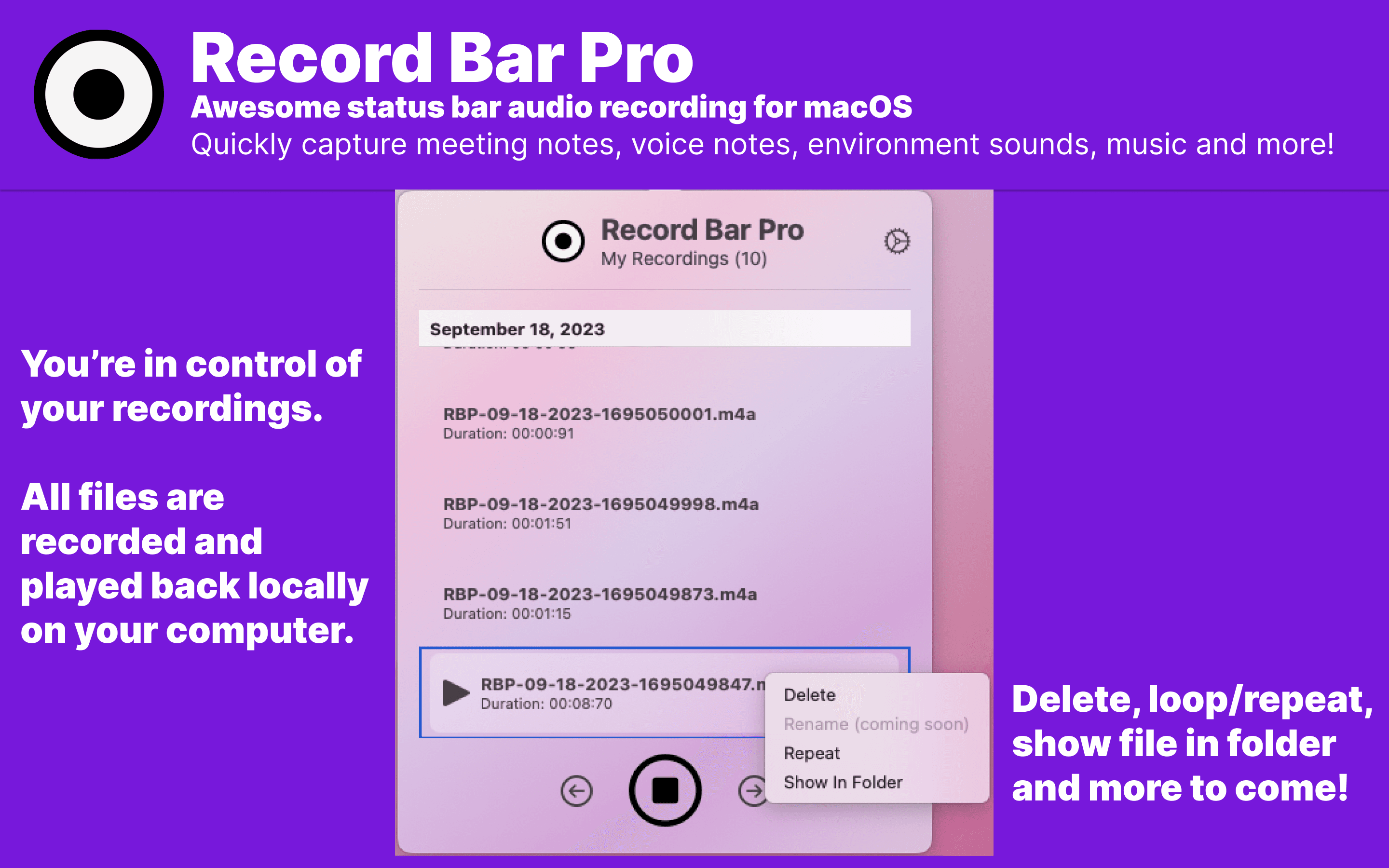 Record Bar Pro for macOS by Eric David Smith