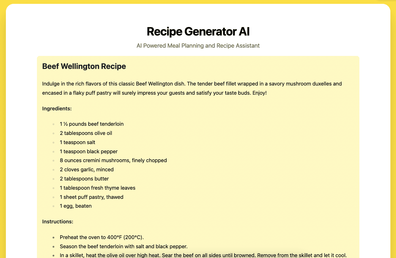 Recipe Generator AI Example - AI Powered Recipe Generator and Meal Planner by Eric David Smith